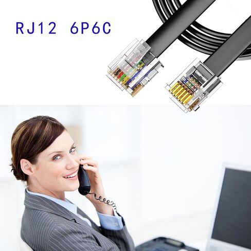 3 Pack RJ12 Cable Phone Cord, 6P6C Male to Male, Straight Wired, for Data and Voice Use, Black 3.3FT in Saudi Arabia