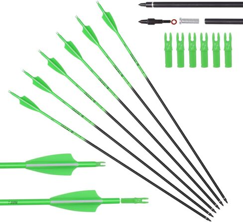 Elong 12PCS 28" Arrows for Compound Bows,Carbon Hunting Arrows for Archery Spine 500 with 100 Grain Screw Tips,Green/Orange in Saudi Arabia