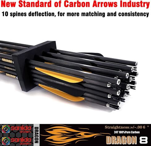 sanlida 100% Pure Carbon Arrows Dragon 8 Carbon Hunting Arrows 24 PCS (+/-.006" Straightness, 310 Spine) and Dragon X9 Stabilizer in Saudi Arabia