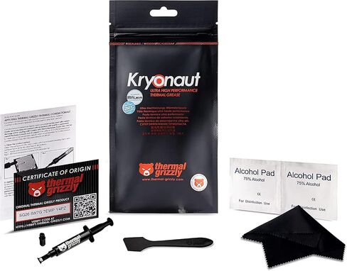 Thermal Grizzly Kryonaut، المعجون الحراري عالي الأداء الذي يبرد جميع المعالجات وبطاقات الرسومات والمشتتات الحرارية في أجهزة الكمبيوتر ووحدات التحكم، كومبو ملعقة إضافية (Kryonaut 11.1g Combo) in Saudi Arabia