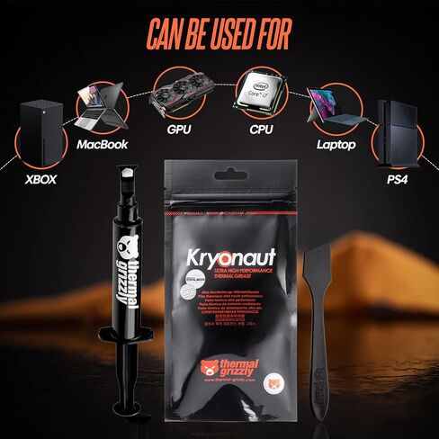 Thermal Grizzly Kryonaut، المعجون الحراري عالي الأداء الذي يبرد جميع المعالجات وبطاقات الرسومات والمشتتات الحرارية في أجهزة الكمبيوتر ووحدات التحكم، كومبو ملعقة إضافية (Kryonaut 11.1g Combo) in Saudi Arabia
