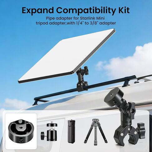 Mount for Starlink Mini, 2024/2025/2026 All-Version Compatible Aluminum Pole Clamp with Pipe Adapter, Gear-Lock Anti-Wobble, 360° Rotation & 270° Tilt, Tool-Free Install, Fits 0.6"-1.7" Poles in Saudi Arabia