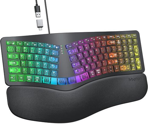 MEETION Wired Ergonomic Keyboard with Backlit Keys and Wrist Rest, Black in Saudi Arabia
