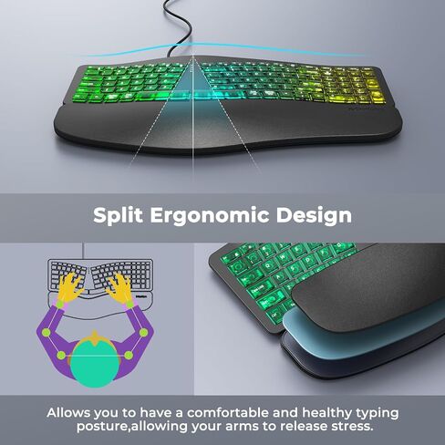 MEETION Wired Ergonomic Keyboard with Backlit Keys and Wrist Rest, Black in Saudi Arabia