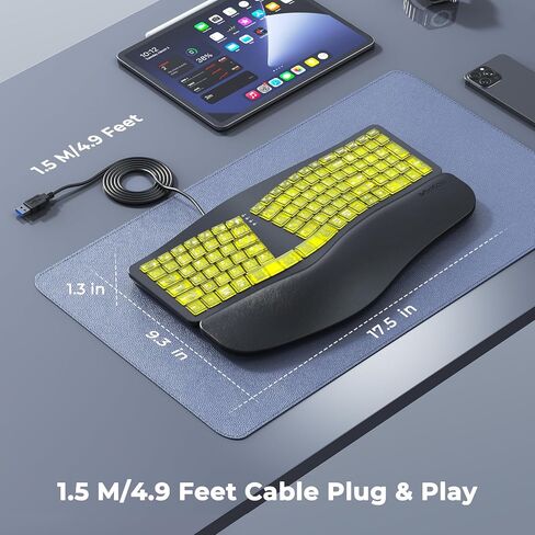 MEETION Wired Ergonomic Keyboard with Backlit Keys and Wrist Rest, Black in Saudi Arabia