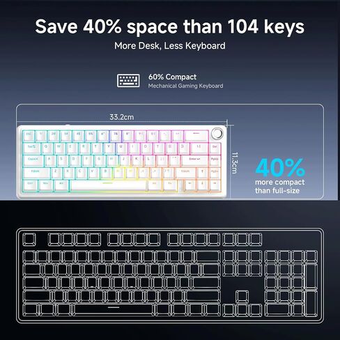 TMKB T68E 60% Wired Gaming Mechanical Keyboard, RGB Backlit Hot-Swappable Gasket Mount, Creamy Keyboard with Pre-Lubed Blueberry Switch, White in Saudi Arabia