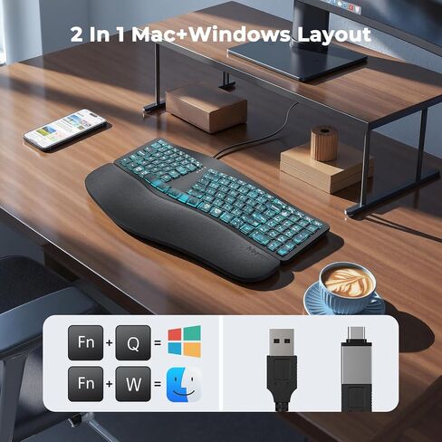 MEETION Wired Ergonomic Keyboard with Backlit Keys and Wrist Rest, Black in Saudi Arabia