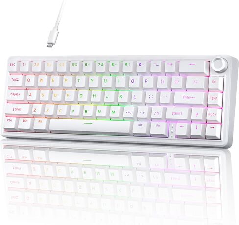 TMKB T68E 60% Wired Gaming Mechanical Keyboard, RGB Backlit Hot-Swappable Gasket Mount, Creamy Keyboard with Pre-Lubed Blueberry Switch, White in Saudi Arabia