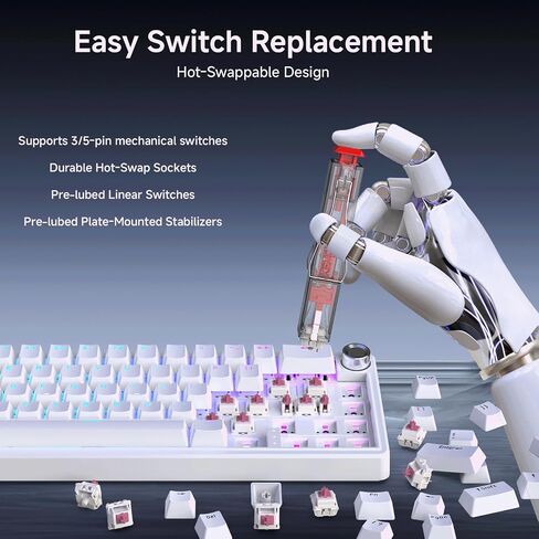 TMKB T68E 60% Wired Gaming Mechanical Keyboard, RGB Backlit Hot-Swappable Gasket Mount, Creamy Keyboard with Pre-Lubed Blueberry Switch, White in Saudi Arabia