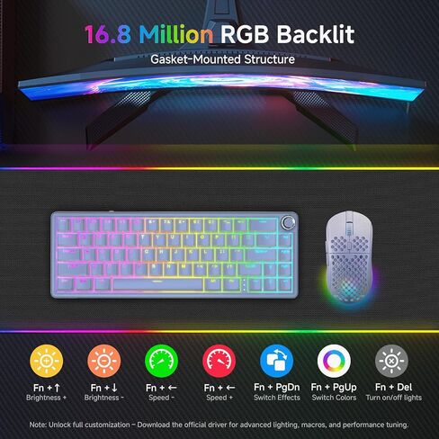 TMKB T68E 60% Wired Gaming Mechanical Keyboard, RGB Backlit Hot-Swappable Gasket Mount, Creamy Keyboard with Pre-Lubed Blueberry Switch, White in Saudi Arabia