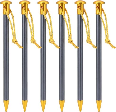 6 Pack Carbon Core Tent Stakes 6 Inch Ultralight Carbon Camping Stakes with Aluminum Shell Tent Pegs with Nylon Cord for Backpacking Hiking in Saudi Arabia