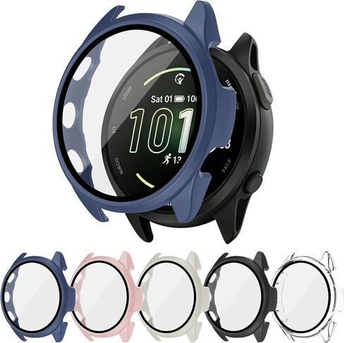 حافظة مكونة من 6 قطع لجهاز Garmin Forerunner 165/Forerunner 165 Music مع واقي شاشة من الزجاج المقوى، غطاء واقٍ صلب مقاوم للصدمات من البولي كربونات متوافق مع Garmin Forerunner 165/165 Music in Kuwait