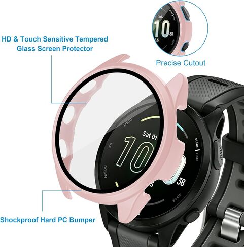 حافظة مكونة من 6 قطع لجهاز Garmin Forerunner 165/Forerunner 165 Music مع واقي شاشة من الزجاج المقوى، غطاء واقٍ صلب مقاوم للصدمات من البولي كربونات متوافق مع Garmin Forerunner 165/165 Music in Kuwait