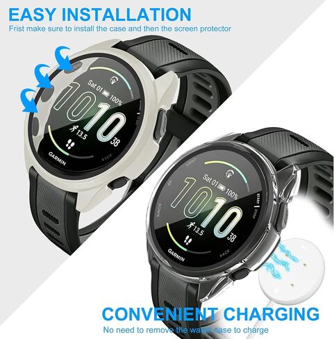 حافظة مكونة من 6 قطع لجهاز Garmin Forerunner 165/Forerunner 165 Music مع واقي شاشة من الزجاج المقوى، غطاء واقٍ صلب مقاوم للصدمات من البولي كربونات متوافق مع Garmin Forerunner 165/165 Music in Kuwait