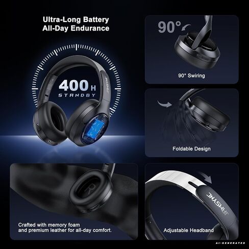 Wireless Noise Cancelling Headphones, 120H Playtime, Over Ear Headphones in Saudi Arabia