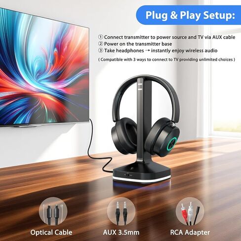 Wireless Headphones for TV Watching, TV Headphones Wireless for Seniors with 3 Audio Modes, Headphone for TV with Transmitter Charging Base, No Delay Over Ear Headset, Gifts for Parents/Elderly in Saudi Arabia