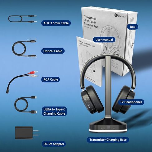 Wireless Headphones for TV Watching, TV Headphones Wireless for Seniors with 3 Audio Modes, Headphone for TV with Transmitter Charging Base, No Delay Over Ear Headset, Gifts for Parents/Elderly in Saudi Arabia