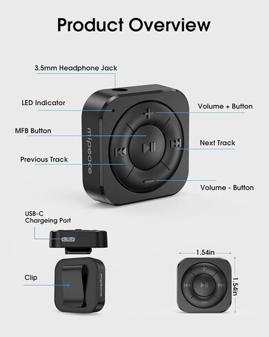 MIPEACE Headphone Bluetooth Adapter for Wired Headphones, Black in Saudi Arabia