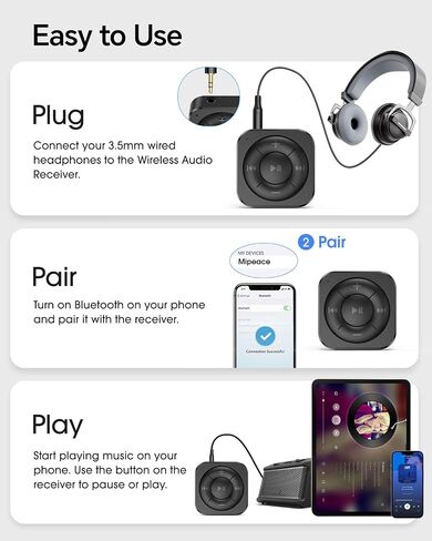 MIPEACE Headphone Bluetooth Adapter for Wired Headphones, Black in Saudi Arabia