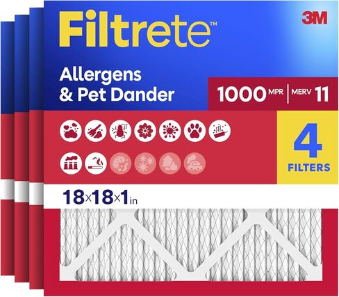 Filtrete 12x24x1 Air Filter, MERV 11, MPR 1000, Allergens & Pet Dander, 3-Month AC and Furnace Filters, Cleaner Air, Reliable Airflow, 4 HVAC Filters (Actual Size 11.68 x 23.68 x 0.81 in) in Saudi Arabia