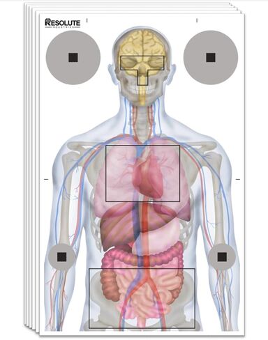 Resolute 23x35 Medically Designed Shooting Targets for The Range - 100% Anatomical Paper Silhouette - Gun Accessories for Pistols, Rifles, Airsoft, Air Pistols, BB & Pellet Shooting Practice (25) in Saudi Arabia