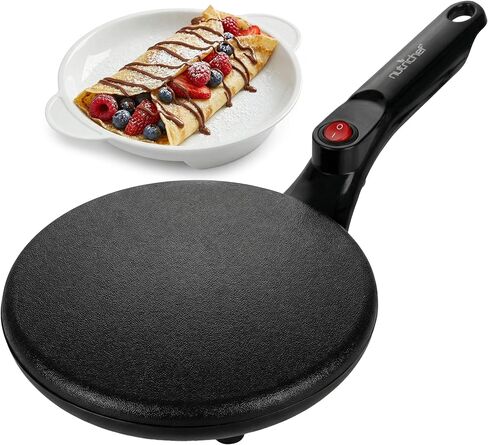 Nutrichef Electric Crepe Maker | 8-inch Nonstick Cooktop with On/Off Switch | Cooks Roti, Tortillas & Pancakes | Automatic Temperature Control & Cool Touch Handle | Includes Food Bowl, Whisk & Spatula in Saudi Arabia