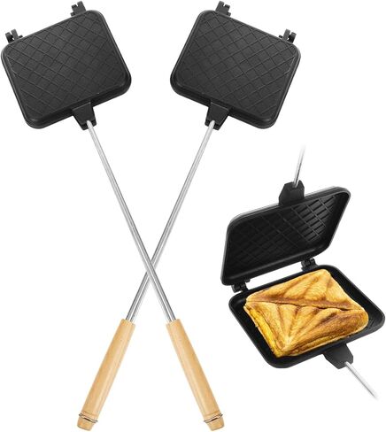 2PCS Campfire Sandwich Maker with Removable Long Handle, Non-Stick Pie Iron Sandwich Toaster, 23.6" Length Cast Aluminum Toaster for Home BBQ Camping Grilling Outdoor Cooking in Saudi Arabia