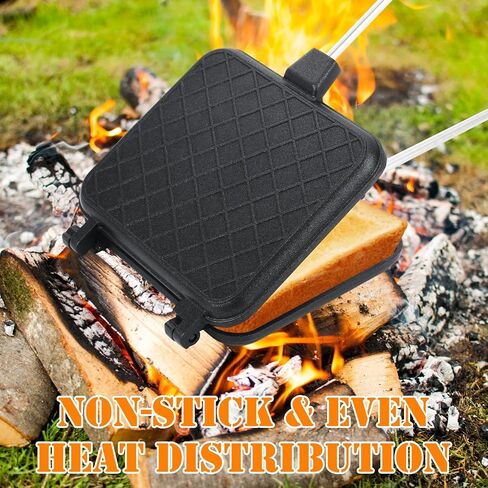 2PCS Campfire Sandwich Maker with Removable Long Handle, Non-Stick Pie Iron Sandwich Toaster, 23.6" Length Cast Aluminum Toaster for Home BBQ Camping Grilling Outdoor Cooking in Saudi Arabia