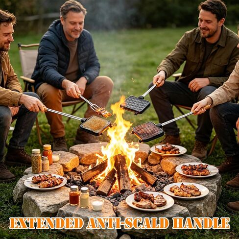 2PCS Campfire Sandwich Maker with Removable Long Handle, Non-Stick Pie Iron Sandwich Toaster, 23.6" Length Cast Aluminum Toaster for Home BBQ Camping Grilling Outdoor Cooking in Saudi Arabia