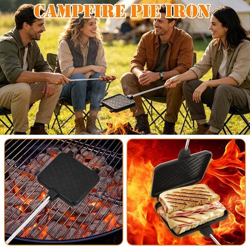 2PCS Campfire Sandwich Maker with Removable Long Handle, Non-Stick Pie Iron Sandwich Toaster, 23.6" Length Cast Aluminum Toaster for Home BBQ Camping Grilling Outdoor Cooking in Saudi Arabia