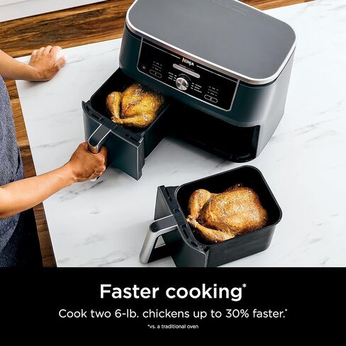 Ninja DZ401 Foodi 10 Quart 6-in-1 DualZone XL 2-Basket Air Fryer with 2 Independent Frying Baskets, Match Cook & Smart Finish to Roast, Broil, Dehydrate & More for Quick, Grey (Renewed) in Saudi Arabia