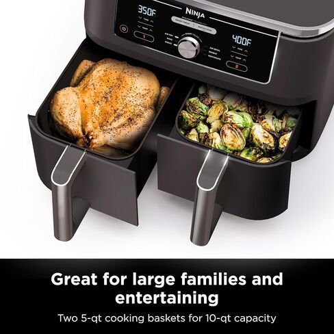 Ninja DZ401 Foodi 10 Quart 6-in-1 DualZone XL 2-Basket Air Fryer with 2 Independent Frying Baskets, Match Cook & Smart Finish to Roast, Broil, Dehydrate & More for Quick, Grey (Renewed) in Saudi Arabia