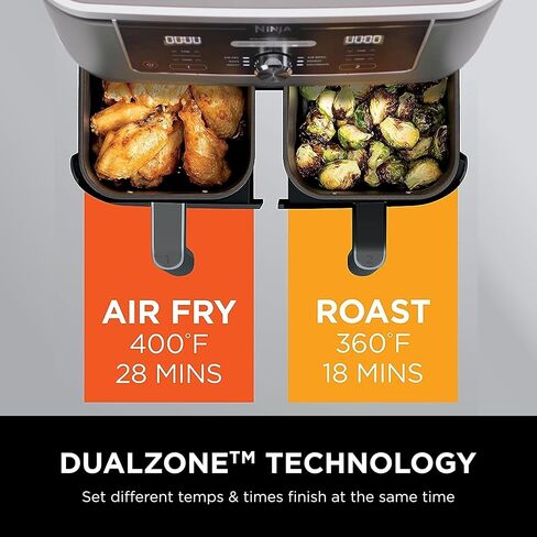 Ninja DZ401 Foodi 10 Quart 6-in-1 DualZone XL 2-Basket Air Fryer with 2 Independent Frying Baskets, Match Cook & Smart Finish to Roast, Broil, Dehydrate & More for Quick, Grey (Renewed) in Saudi Arabia