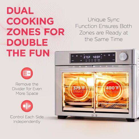 Ivation Dual Zone Air Fryer French Door Oven - 32 Quatity Convection Toaster Combo, 10-in-1 Multifunction Up to 450° - 1800W - Temperature Control, Timer - Stainless Steel - Dehydrate, Bake, Roast in Saudi Arabia