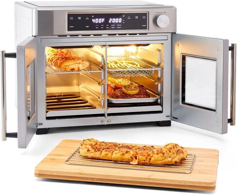 Ivation Dual Zone Air Fryer French Door Oven - 32 Quatity Convection Toaster Combo, 10-in-1 Multifunction Up to 450° - 1800W - Temperature Control, Timer - Stainless Steel - Dehydrate, Bake, Roast in Saudi Arabia