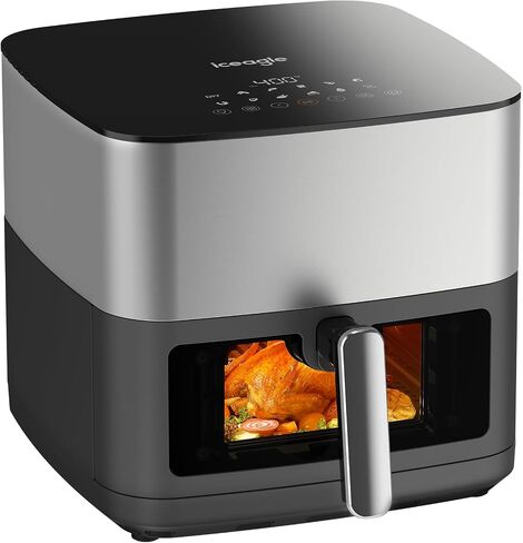Iceagle Stainless Steel Air Fryer 9 Quart - Airfryer XXL with Large Viewing Window, Dual Heating Elements, 12-in-1 Function to Roast, Bake, Broil, Defrost, Reheat, Dishwasher-Safe Parts, 1700W, Siver in Saudi Arabia