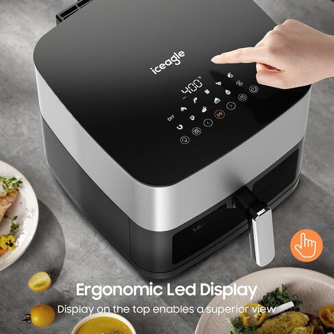 Iceagle Stainless Steel Air Fryer 9 Quart - Airfryer XXL with Large Viewing Window, Dual Heating Elements, 12-in-1 Function to Roast, Bake, Broil, Defrost, Reheat, Dishwasher-Safe Parts, 1700W, Siver in Saudi Arabia