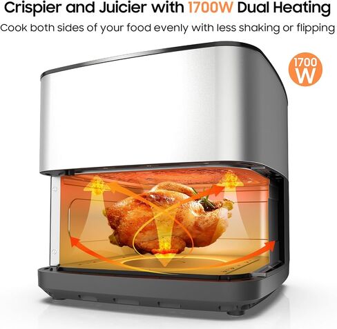 Iceagle Stainless Steel Air Fryer 9 Quart - Airfryer XXL with Large Viewing Window, Dual Heating Elements, 12-in-1 Function to Roast, Bake, Broil, Defrost, Reheat, Dishwasher-Safe Parts, 1700W, Siver in Saudi Arabia