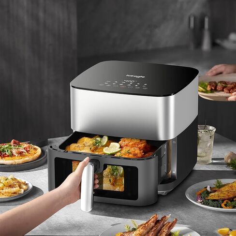Iceagle Stainless Steel Air Fryer 9 Quart - Airfryer XXL with Large Viewing Window, Dual Heating Elements, 12-in-1 Function to Roast, Bake, Broil, Defrost, Reheat, Dishwasher-Safe Parts, 1700W, Siver in Saudi Arabia