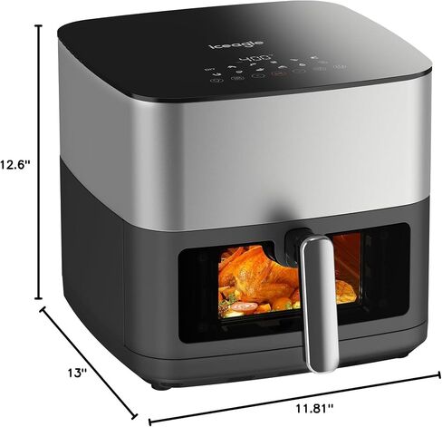 Iceagle Stainless Steel Air Fryer 9 Quart - Airfryer XXL with Large Viewing Window, Dual Heating Elements, 12-in-1 Function to Roast, Bake, Broil, Defrost, Reheat, Dishwasher-Safe Parts, 1700W, Siver in Saudi Arabia