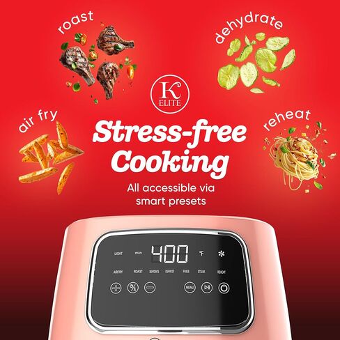 Kitchen Elite Countertop Digital Air Fryer with LED Screen, Peach, 5.5 Qt in Saudi Arabia