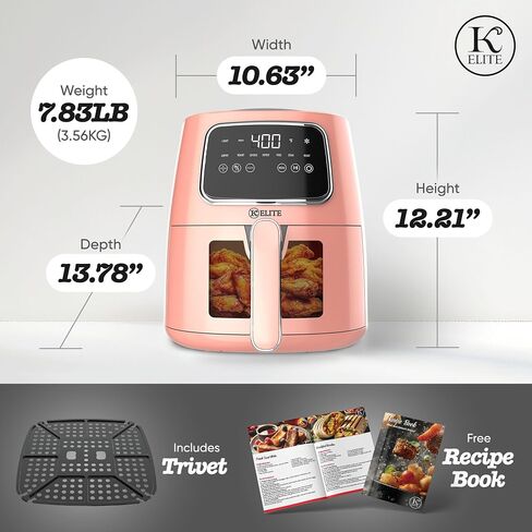 Kitchen Elite Countertop Digital Air Fryer with LED Screen, Peach, 5.5 Qt in Saudi Arabia