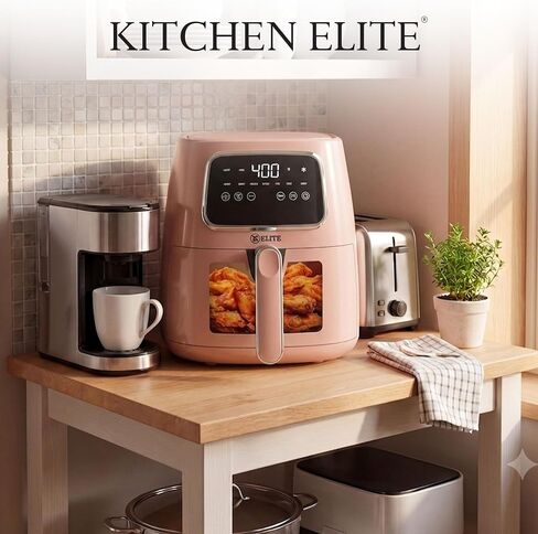 Kitchen Elite Countertop Digital Air Fryer with LED Screen, Peach, 5.5 Qt in Saudi Arabia
