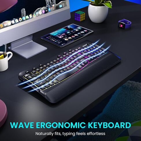 Ergonomic Wave Wireless Keyboard Mouse Combo, 9 RGB Backlit, Silent Keys in Saudi Arabia