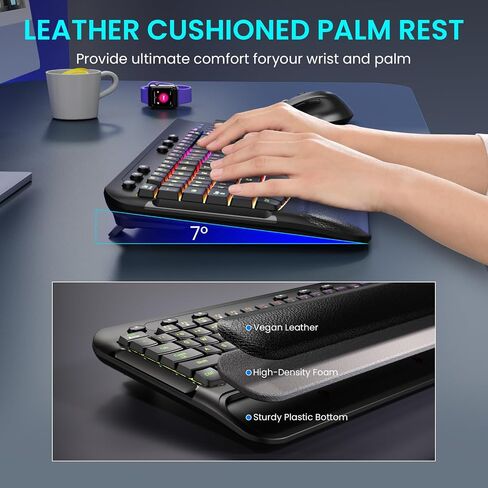 Ergonomic Wave Wireless Keyboard Mouse Combo, 9 RGB Backlit, Silent Keys in Saudi Arabia