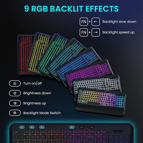 Ergonomic Wave Wireless Keyboard Mouse Combo, 9 RGB Backlit, Silent Keys in Saudi Arabia