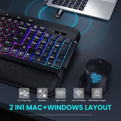 Ergonomic Wave Wireless Keyboard Mouse Combo, 9 RGB Backlit, Silent Keys in Saudi Arabia
