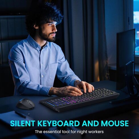 Ergonomic Wave Wireless Keyboard Mouse Combo, 9 RGB Backlit, Silent Keys in Saudi Arabia