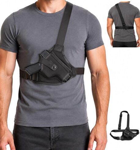 Universal Chest Holster for Pistols, Adjustable Shoulder Holster (Right)|Fits Most Compact, Subcompact & Full-Size Pistols, Comfortable Front Carry with Breathable Design for Outdoor Activities in Saudi Arabia