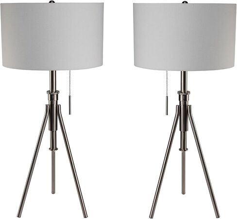 Vintage Look 1pc Floor Lamp Brushed Steel Tripod Legs Unique Lamp Pull Switch 32" H in Saudi Arabia